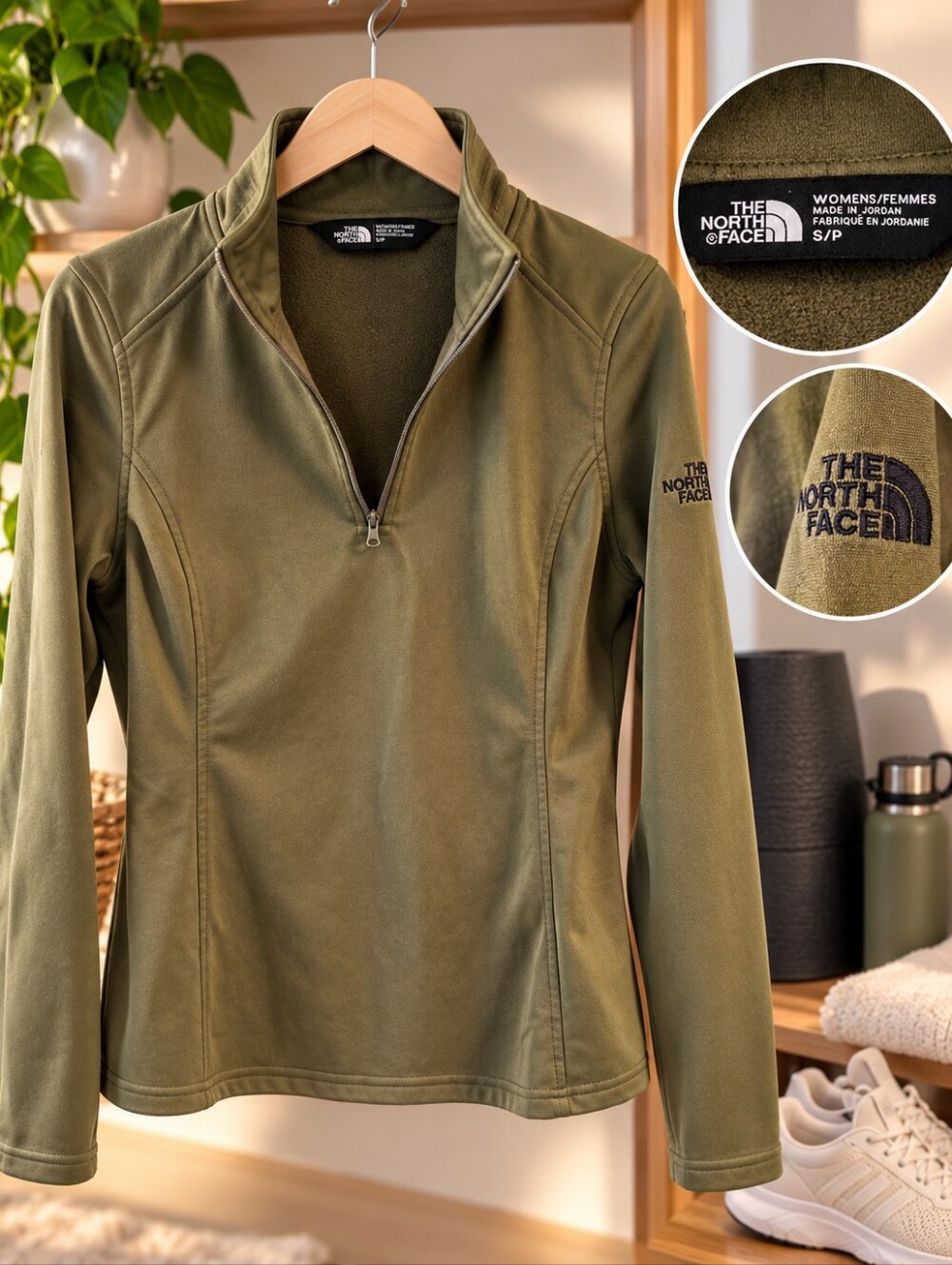 The North Face Women’s S/P Olive Green 3/4 Zip Pullover  Active Top